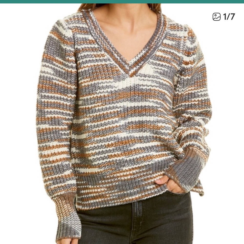 Cinq à Sept Amalie Striped V-Neck Sweater | Neutral Multi |‎ Size XS